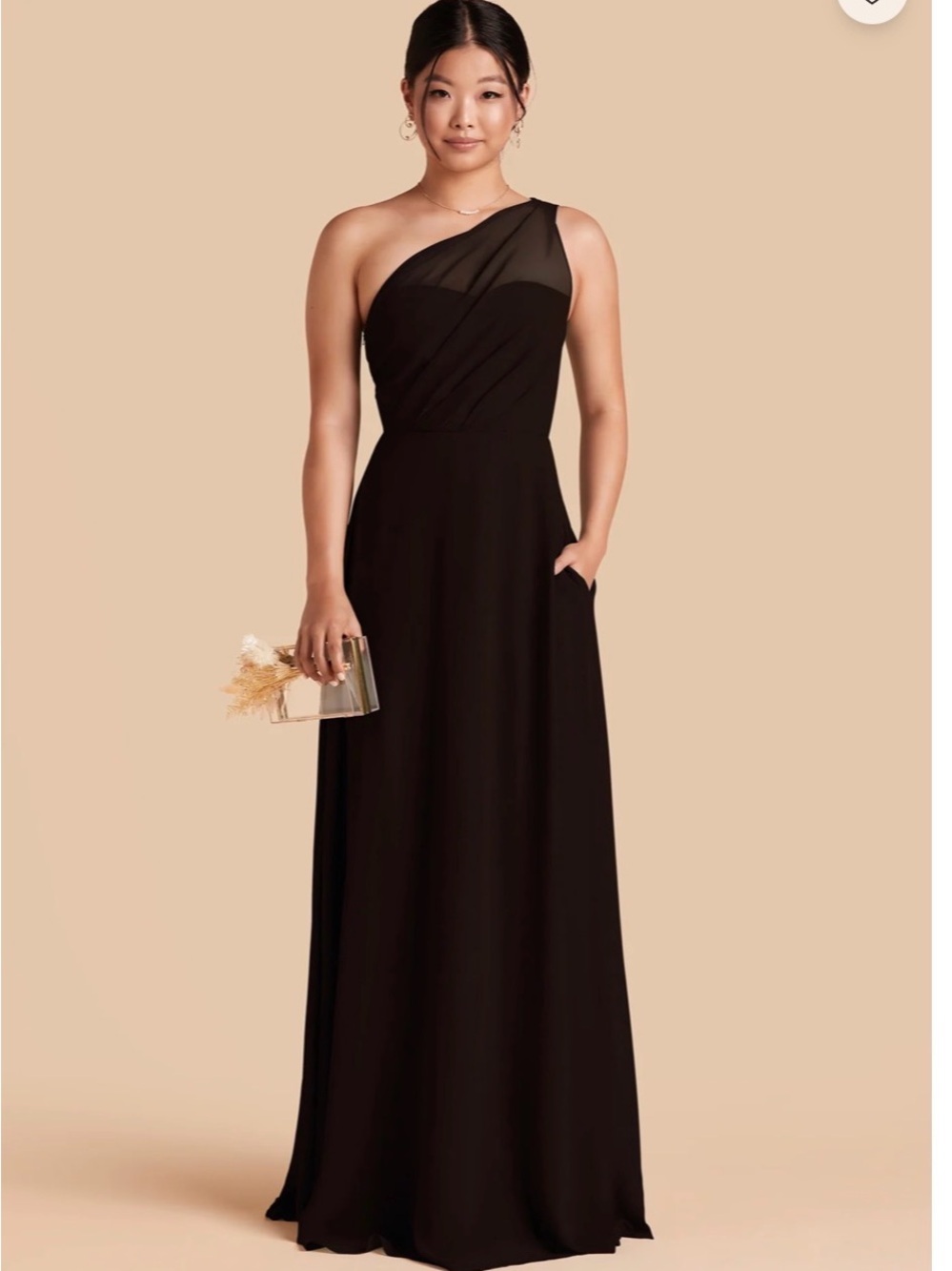 Birdy grey black Kira one shoulder chiffon bridesmaid dress small